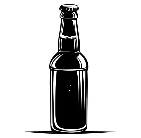This black and white illustration features a vintage glass bottle with a classic design. The outlined artwork emphasizes simple aesthetics and artistic detail.のイラスト素材