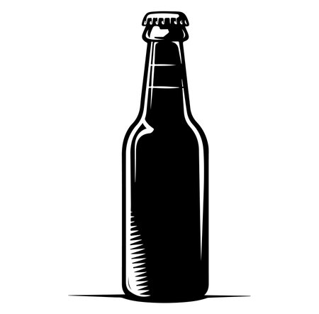 A detailed black and white illustration of a classic glass bottle. This versatile graphic design captures the essence of vintage style, perfect for various projects.のイラスト素材