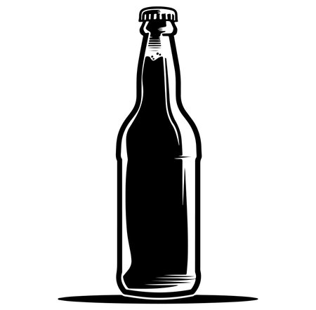 A black silhouette of a vintage glass bottle showcases a classic design on a clean white background, perfect for branding and creative projects.のイラスト素材