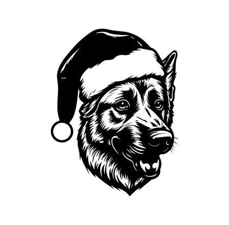 This charming illustration features a happy dog wearing a festive Santa hat, perfect for celebrating the joyous holiday season with fun and cheer.のイラスト素材