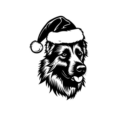 This charming illustration features a joyful dog wearing a Santa hat, perfect for holiday-themed designs. Ideal for cards, decorations, and festive merchandise.のイラスト素材