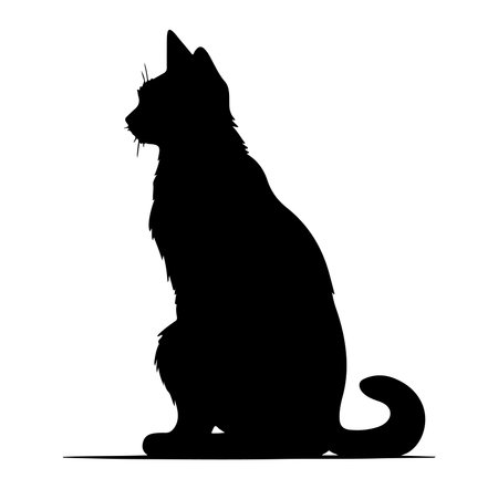 A striking silhouette of a cat sitting in profile against a white background, perfect for representing themes of pets, nature, and minimalistic design.のイラスト素材