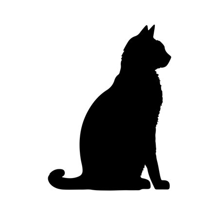 Explore the sleek silhouette of a cat sitting elegantly in profile view. This minimalist design captures the essence of calmness and feline grace.のイラスト素材