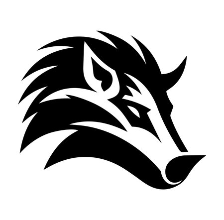 Striking black silhouette of a wolf head, embodying strength and wildness. Perfect for logos, graphic design, and artistic projects. Capture the essence of nature.のイラスト素材
