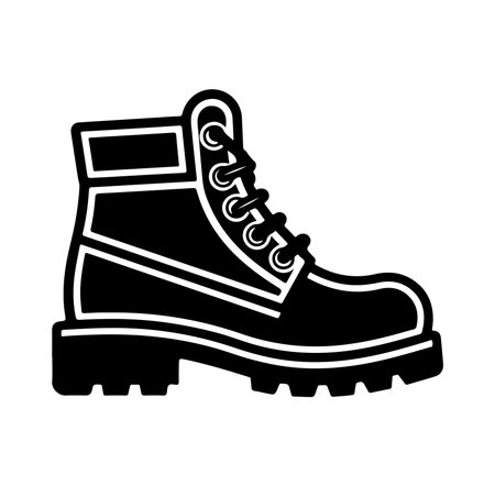 A stylish black silhouette of a hiking boot featuring strong laces and a rugged sole. Ideal for outdoor enthusiasts and adventure-themed projects.のイラスト素材