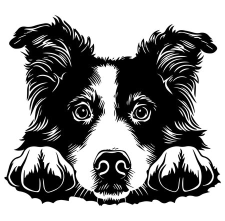 A charming illustration of a Border Collie with a playful expression, showcasing detailed features and emphasizing the dogのイラスト素材