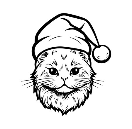 This charming illustration features an adorable cat wearing a Santa hat, perfect for festive designs, holiday cards, or cheerful decorations.のイラスト素材