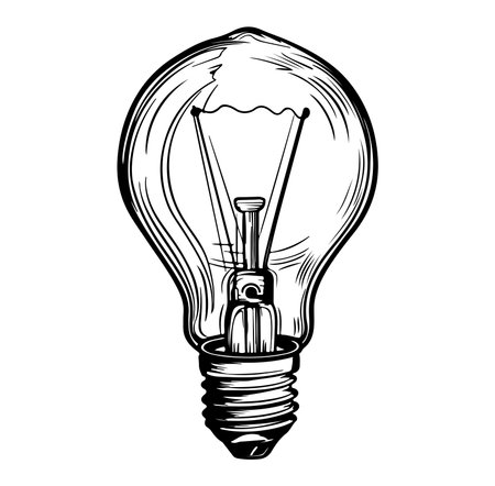 Detailed sketch of a vintage light bulb featuring intricate lines and a classic design, perfect for representing creativity, illumination, and retro aesthetics.のイラスト素材