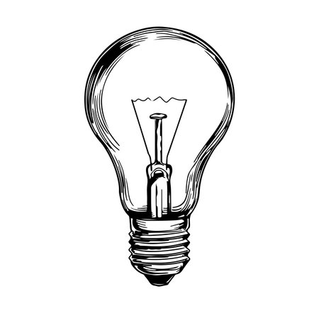 This artistic illustration of a vintage light bulb in black and white captures creativity and energy. Ideal for design projects, symbols, or concepts related to innovation and brightness.のイラスト素材