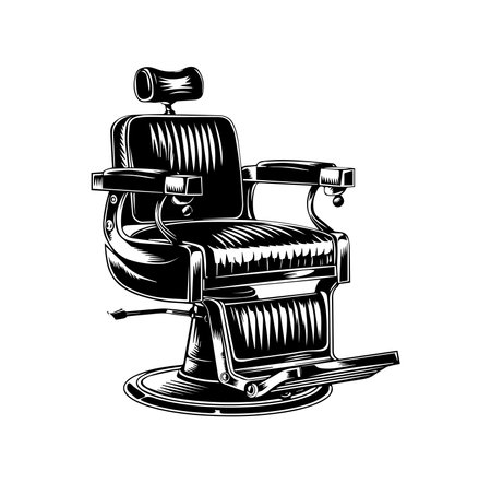A vintage barber chair featuring a classic design with a comfortable seat. Ideal for barbershops and salons, highlighting traditional grooming styles and elegance.のイラスト素材