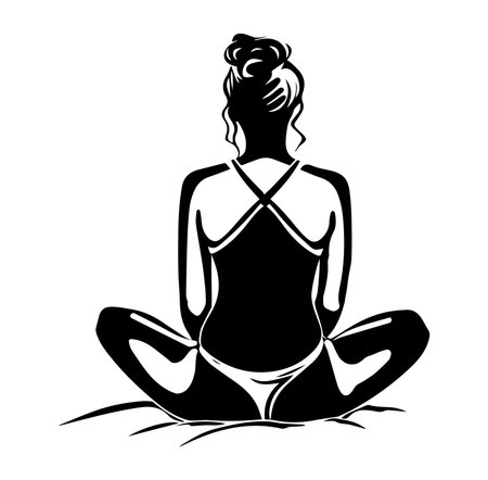 A stylish silhouette of a woman sitting gracefully in a relaxed pose, showcasing elegance and tranquility. Ideal for wellness and lifestyle themes.のイラスト素材