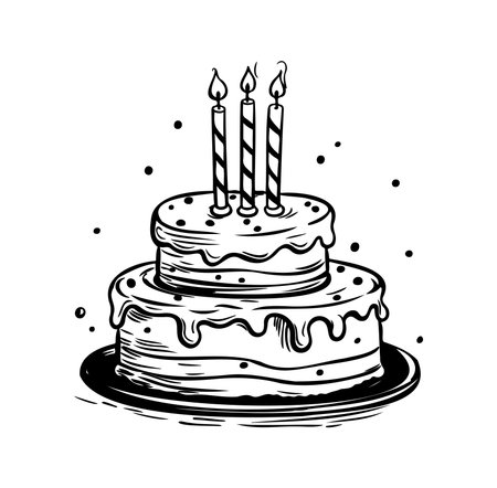 This elegant two-tier cake features three candles and colorful sprinkles. Perfect for birthdays,...