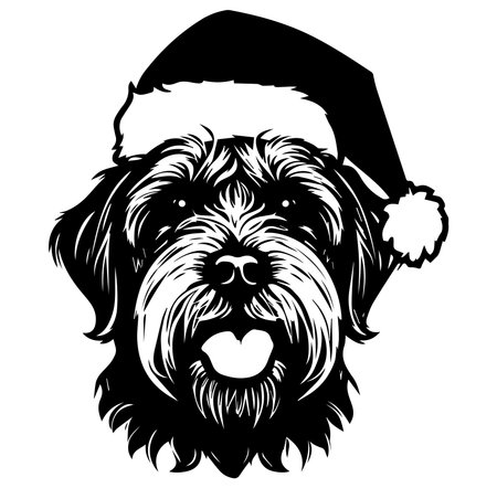 This delightful illustration features a cute dog wearing a Santa hat, perfect for capturing the joyful spirit of the holiday season. Ideal for festive designs!のイラスト素材