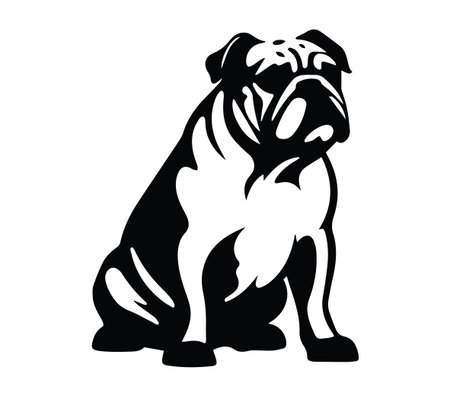 This black and white silhouette of a bulldog captures the essence of loyalty and playfulness, perfect for pet owners and dog lovers in graphic design.のイラスト素材