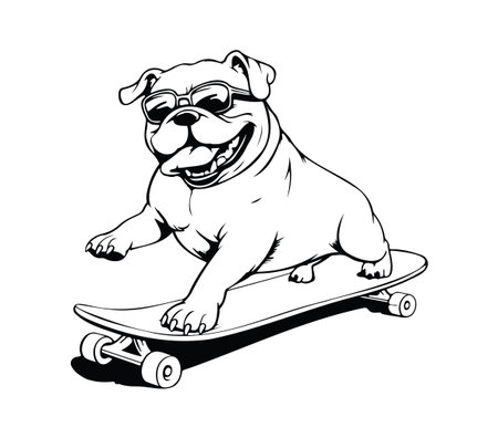 A whimsical illustration of a playful dog skateboarding, wearing cool sunglasses. This fun graphic captures the essence of joy and adventure in a humorous style.のイラスト素材