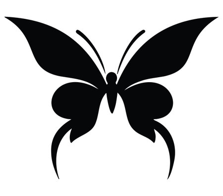 A sleek black butterfly silhouette featuring delicate wings, perfect for design projects, nature themes, or decorative purposes. Embrace beauty and elegance.のイラスト素材