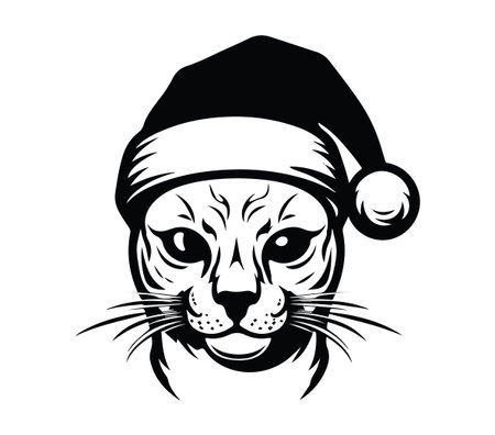 This playful illustration features a cat character wearing a Santa hat, perfect for holiday-themed projects. Embrace the festive spirit with this charming design!のイラスト素材