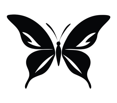 This elegant black butterfly silhouette captures the essence of beauty and nature. Perfect for art, design projects, or decor, it symbolizes transformation and freedom.のイラスト素材