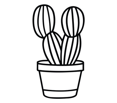 This illustration features a stylish line drawing of a cactus plant in a flower pot, perfect for adding a touch of nature to any modern decor.のイラスト素材