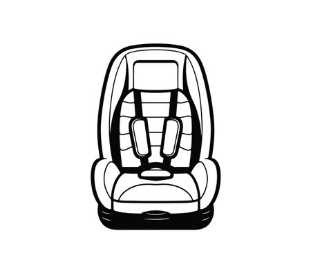 Detailed illustration of a child safety seat designed for automotive use, showcasing features for comfort and security during travel for infants and toddlers.のイラスト素材
