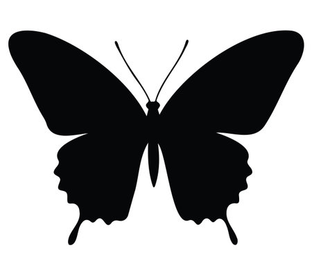 This captivating black butterfly silhouette features a unique abstract design, embodying nature's elegance and beauty through its minimalist aesthetic. Perfect for creative projects.のイラスト素材
