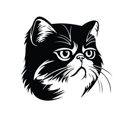 A striking black and white illustration of a cat featuring an intense expression. Perfect for pet lovers, this design can enhance art pieces or decor in a stylish way.のイラスト素材