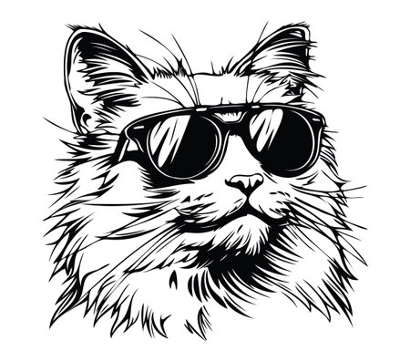 This stylish illustration features a cool cat sporting sunglasses, perfect for adding a trendy touch to any project. Ideal for cat lovers and apparel design.のイラスト素材