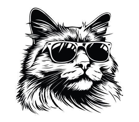 This vibrant illustration features a fashionable cat wearing sunglasses, showcasing a playful and stylish character. Perfect for fun and trendy designs.のイラスト素材