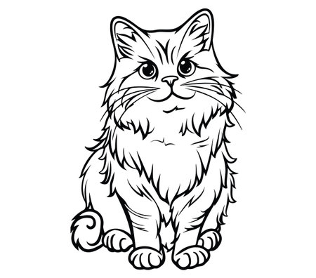 This charming cat illustration offers a unique black and white design perfect for coloring books, creative projects, and relaxation activities. A furry friend!のイラスト素材