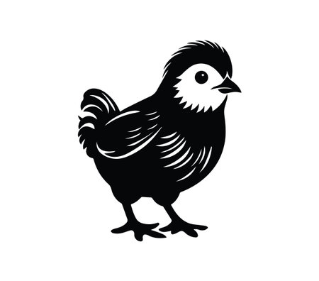 This black silhouette of a chick captures the essence of youthful charm and innocence. Perfect for illustrations related to nature, farms, and children.のイラスト素材