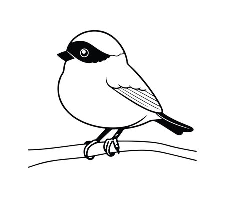 This simple line art illustration depicts a bird sitting on a branch, showcasing its unique features. Ideal for nature lovers and art enthusiasts.のイラスト素材