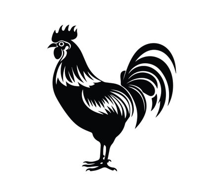 This elegant black silhouette of a rooster captures the essence of farm life. Ideal for designs...