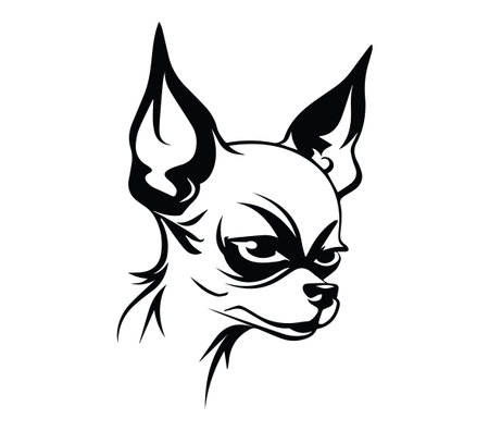 This stylish monochrome illustration features a chihuahua dog head profile. The bold design highlights the dog's playful attitude and expressive features. Perfect for pet lovers!のイラスト素材