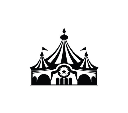 A classic circus tent icon featuring decorative elements and banners, perfect for representing fun and entertainment at festivals, fairs, and events.のイラスト素材
