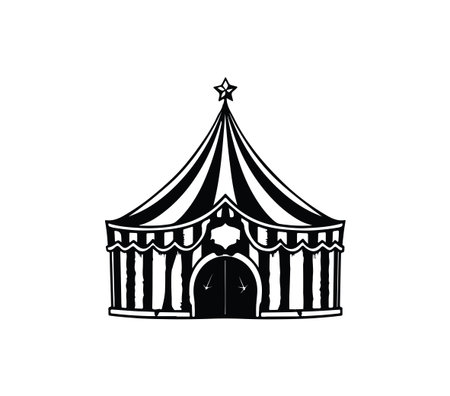 A charming vintage circus tent illustration featuring bold stripes and a decorative star on top. Perfect for conveying fun and entertainment.のイラスト素材
