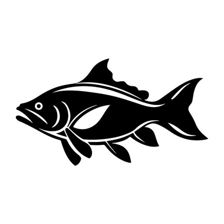 Unique black and white fish graphic design perfect for artistic and creative projects. Ideal for prints, web use, and various decorative applications.のイラスト素材