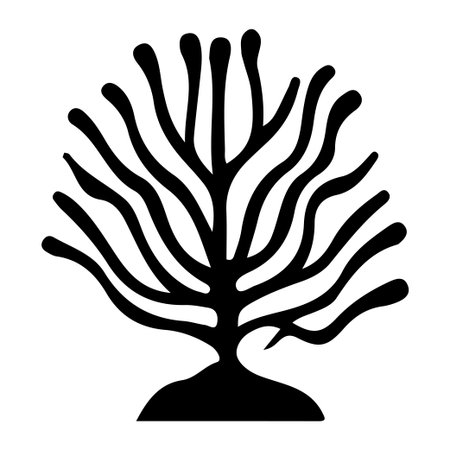 Elegant black silhouette of a coral reef design, showcasing organic shapes and unique patterns, perfect for marine-themed projects and decorations.のイラスト素材