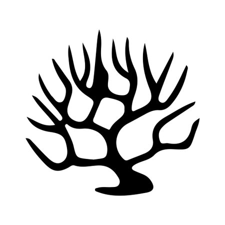 A stunning black silhouette of a coral structure, ideal for marine life illustrations, educational materials, or design projects emphasizing ocean ecosystems.のイラスト素材