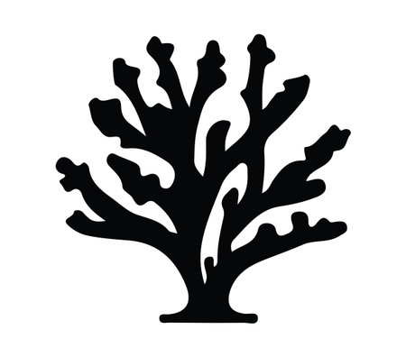 This black silhouette of a coral reef captures the essence of underwater marine life. Ideal for ocean-themed design projects and nature illustrations.のイラスト素材