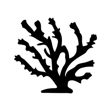 Unique black silhouette of a coral reef structure, perfect for nature themes, design projects, and educational materials about marine ecosystems and biodiversity.のイラスト素材