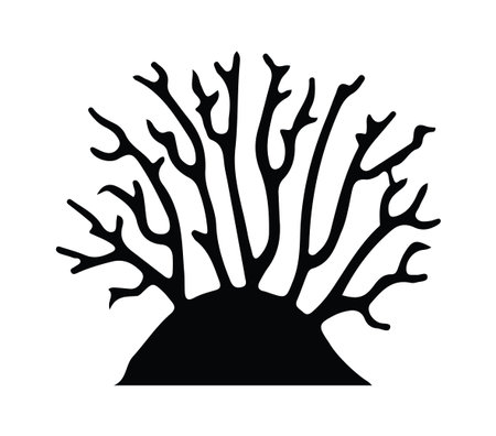 Artistic silhouette of a coral reef, showcasing intricate branching patterns. Ideal for marine-themed designs, decorations, and environmental projects.のイラスト素材