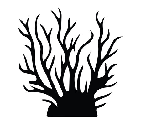 This black silhouette highlights an abstract coral reef design, perfect for creative projects. Ideal for use in marine-themed art or environmental awareness initiatives.のイラスト素材