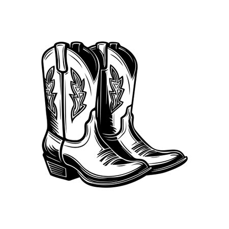 A pair of stylish cowboy boots featuring intricate embroidery on a clean background. Perfect for showcasing western culture, outdoor adventures, and fashionable footwear choices.のイラスト素材