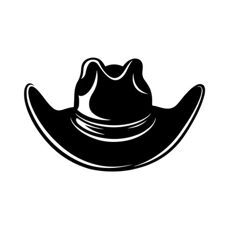 A classic black cowboy hat silhouette ideal for graphic design projects, showcasing a timeless and fashionable accessory from western culture.のイラスト素材