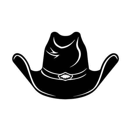This black cowboy hat icon represents western culture, perfect for apparel and design. A versatile graphic suitable for various themes and creative projects.のイラスト素材