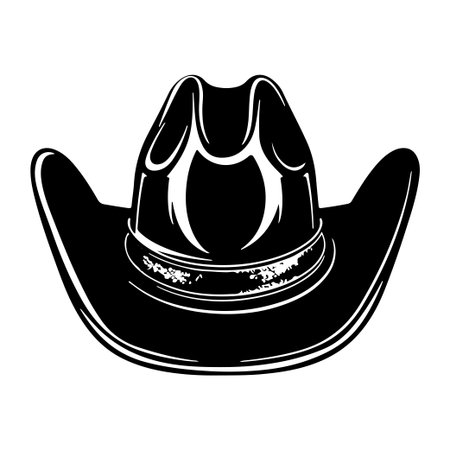 This striking silhouette of a classic cowboy hat captures the essence of Western culture, perfect for designs, events, and themed projects showcasing Americana.のイラスト素材