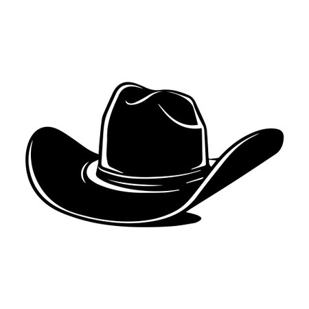 Iconic cowboy hat silhouette perfect for Western-themed projects. Ideal for use in art, design, and branding initiatives celebrating country culture and lifestyle.のイラスト素材