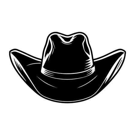 Explore this striking silhouette of a classic cowboy hat, perfect for western-themed designs, apparel, and creative projects. A timeless symbol of rugged charm!のイラスト素材