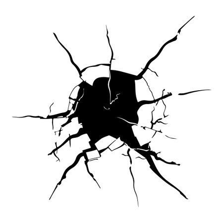 Abstract black and white illustration of a cracked wall with jagged edges. Perfect for design projects needing a bold, impactful texture and visual element.のイラスト素材