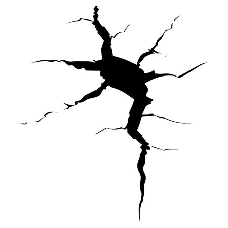 Unique cracked surface texture featuring intricate patterns and sharp edges. This black and white illustration offers an abstract element for various creative projects.のイラスト素材